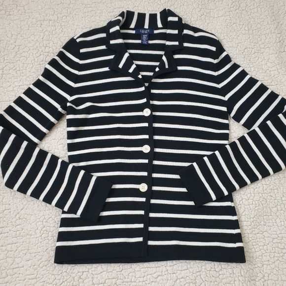 Chaps Cotton Knit Blazer Size M Black and White Stripes - Picture 4 of 11